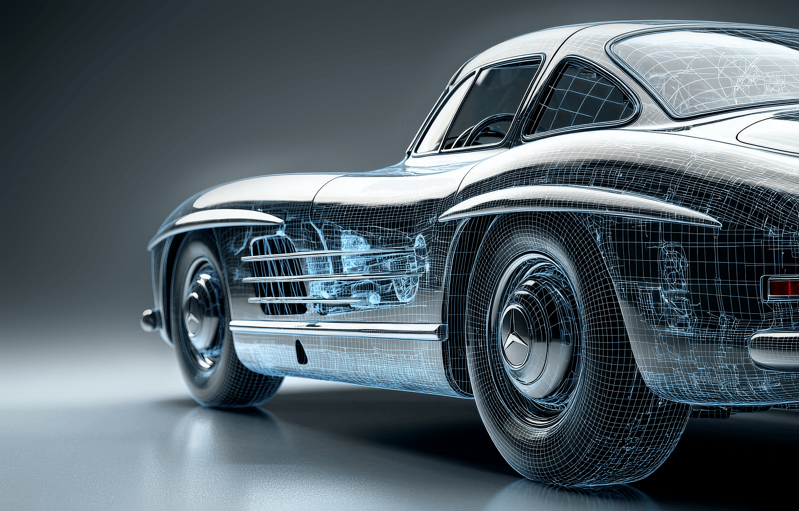 Wireframe 3D scan of a Mercedes-Benz 300SL